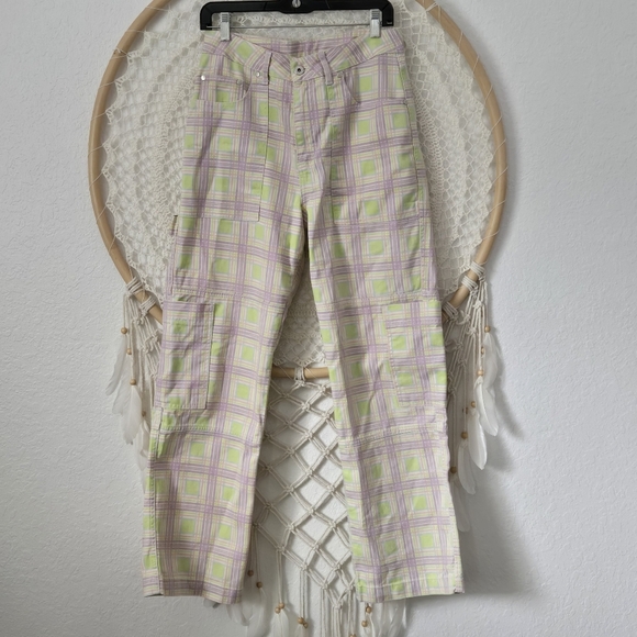 NEW Free People Ragged Priest Trail Jeans Plaid Utility Cargo Wide Straight Leg - Picture 5 of 16